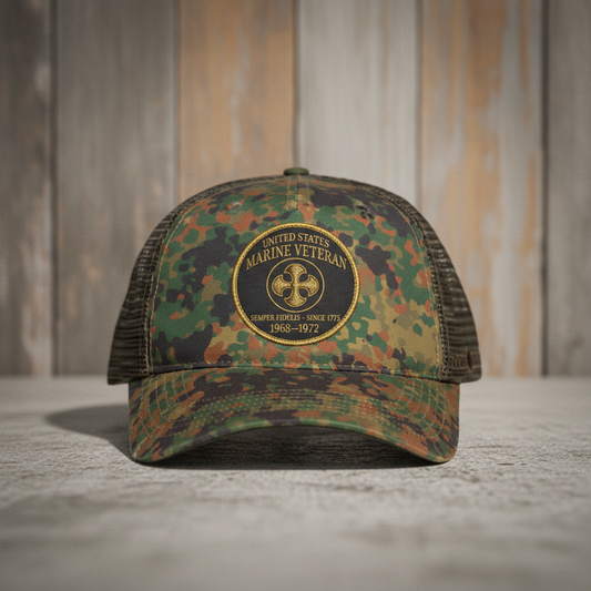 Vintage Combat Style: Personalized Marine Corps Round Patch Hat