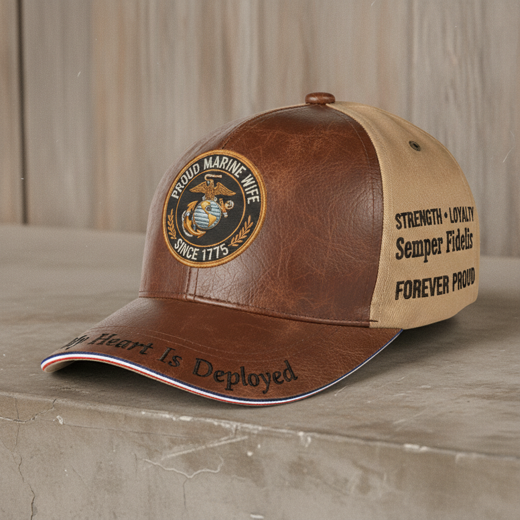 Custom Name Proud Marine Wife Leather Patch Cap - Semper Fi Edition