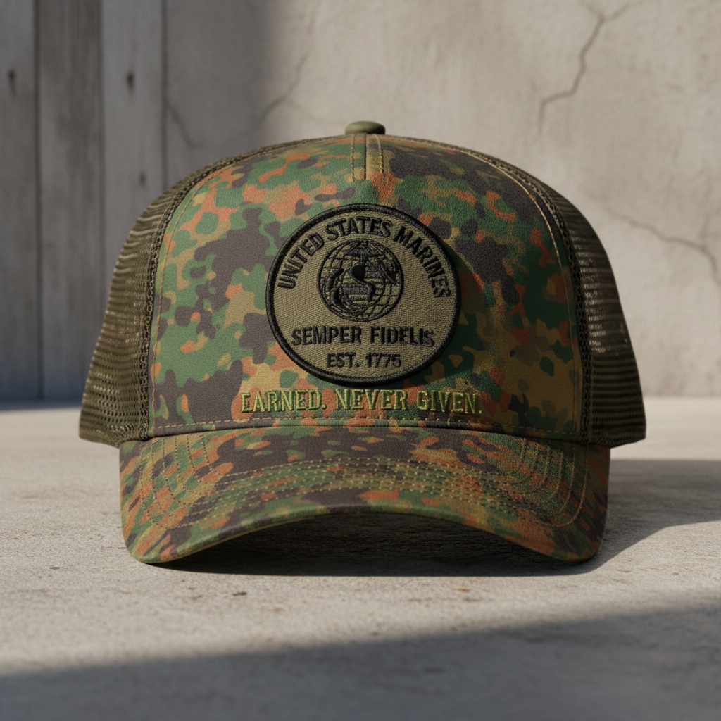 United States Marines "Earned. Never Given." Custom Camo Cap