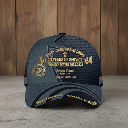 Custom USMC Veteran "20 Years of Service" Proudly Served Premium Cap
