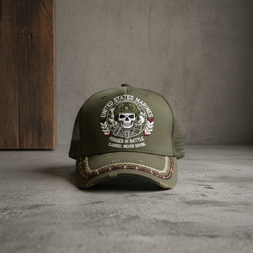 Custom Embroidered Marine Corps Skull Hat - Add Your Text