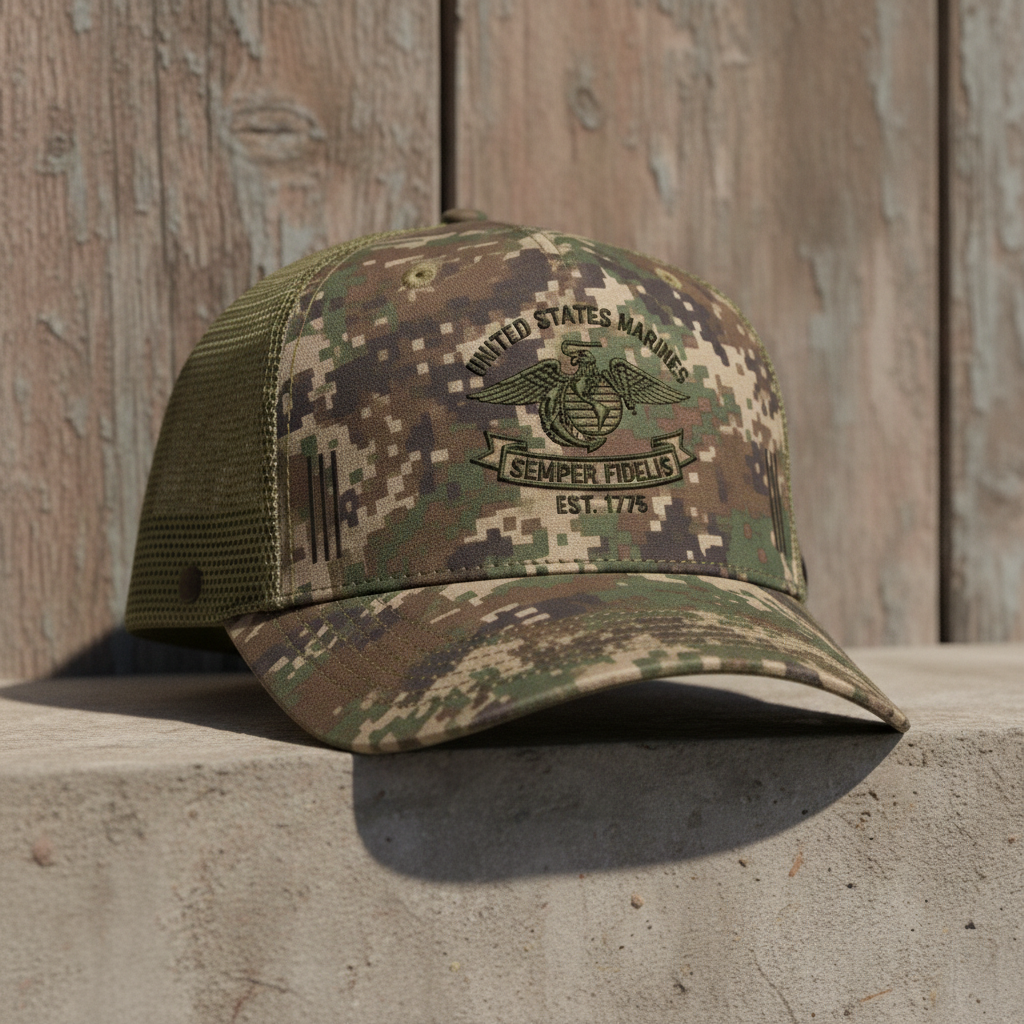 Custom US Marines Semper Fi Digital Camo Mesh Back Trucker Hat