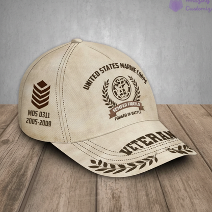 Custom USMC Veteran Hat - Personalized MOS 0311 & Service Years Cap