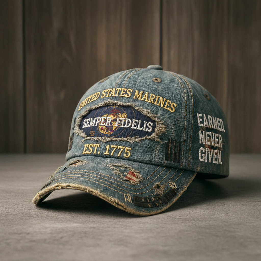 Custom USMC Hat - Personalized Marine Corps Distressed Cap - Semper Fi Gift