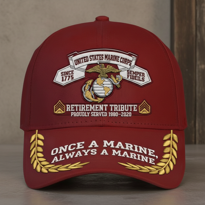 Customized USMC Retirement Gift Hat - Personalized Years of Service Marine Cap