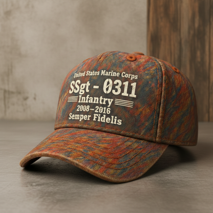 Custom USMC Veteran Pride Hat - Personalized Rank & MOS