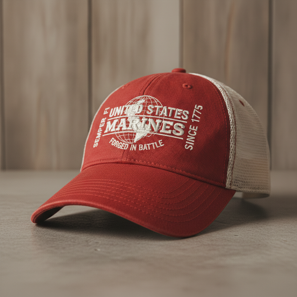 Custom US Marine Corps Trucker Hat - Personalized USMC Semper Fi Mesh Cap