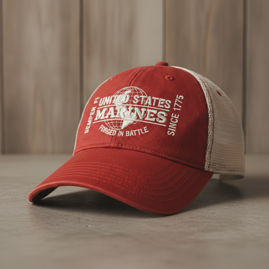 Custom US Marine Corps Trucker Hat - Personalized USMC Semper Fi Mesh Cap