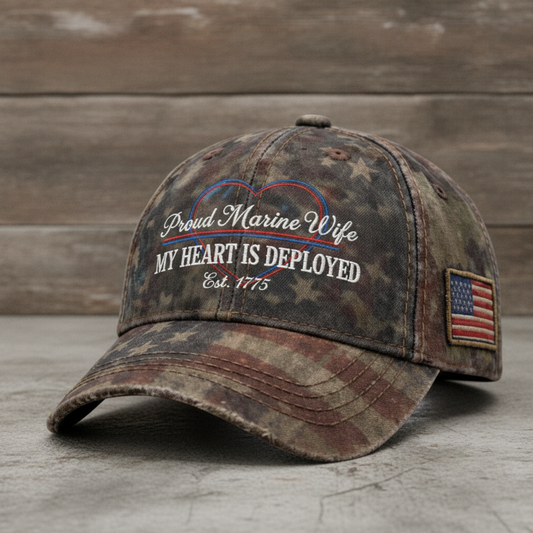 My Heart Is Deployed - Custom Marine Wife Camo Cap
