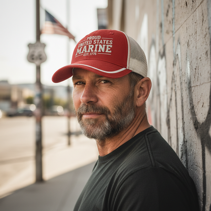 Custom USMC Semper Fi Trucker Hat - Personalized Marine Corps Veteran Gift