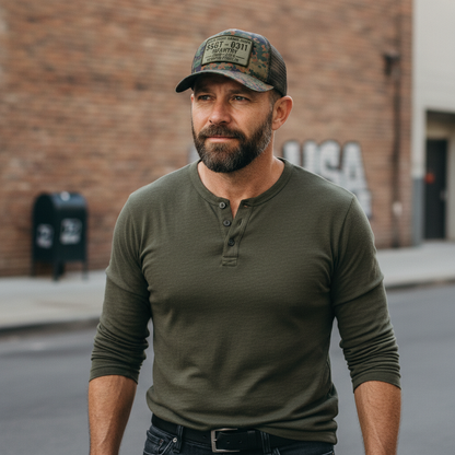 Custom USMC Veteran Mesh Back Trucker Hat - Personalized Rank & Years