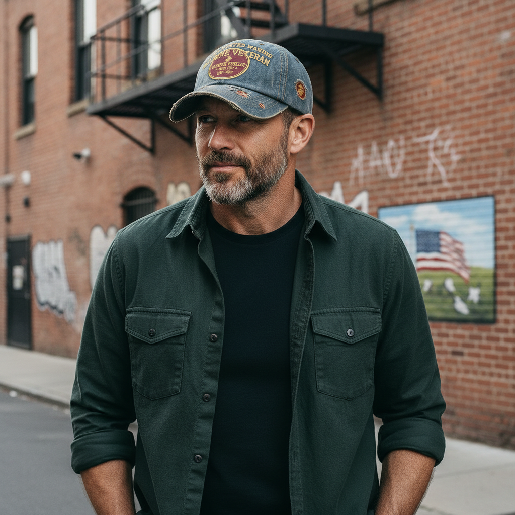 The Proud Veteran Custom Denim Cap - Personalized US Marine Corps Distressed Hat