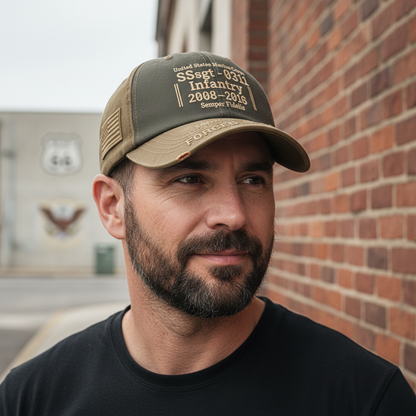 Custom USMC Veteran Hat - Distressed Canvas Military Cap