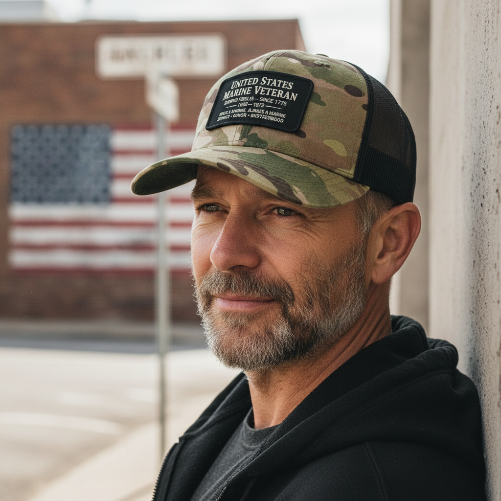 Customizable US Marine Corps Veteran Camouflage Baseball Cap