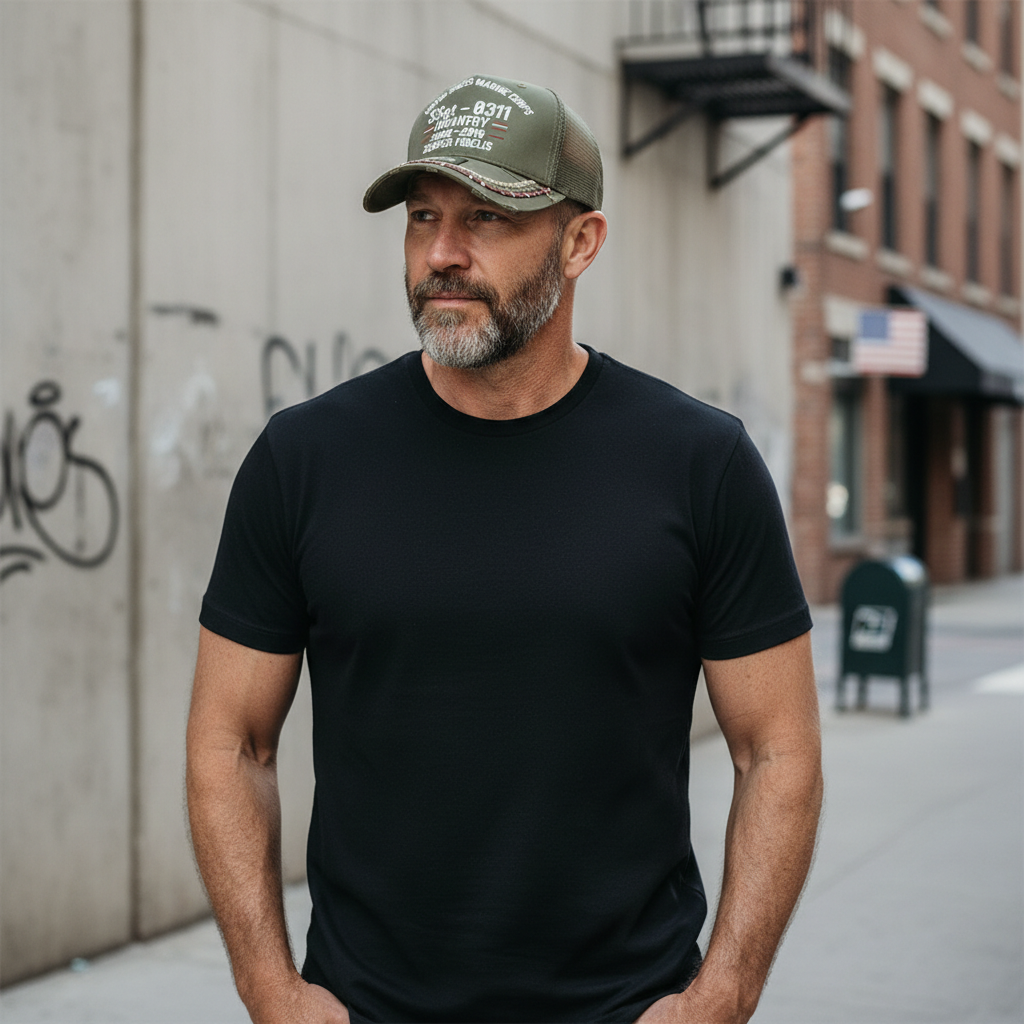 Custom USMC Veteran Pride Mesh Back Cap - Personalized Rank & MOS