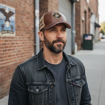 Custom Name Proud Marine Wife Leather Patch Cap - Semper Fi Edition