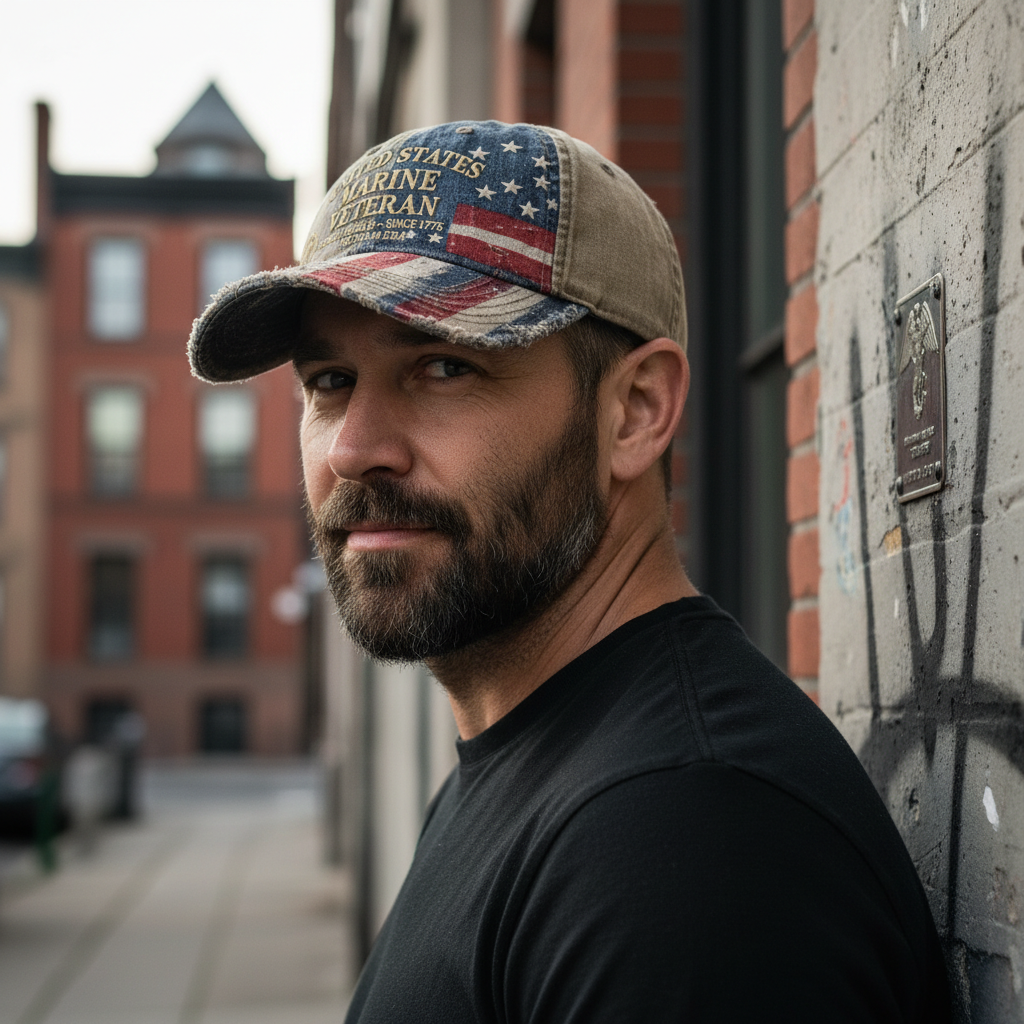 Custom Name US Marine Veteran Distressed Cap