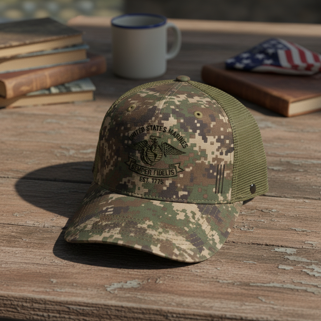 Custom US Marines Semper Fi Digital Camo Mesh Back Trucker Hat