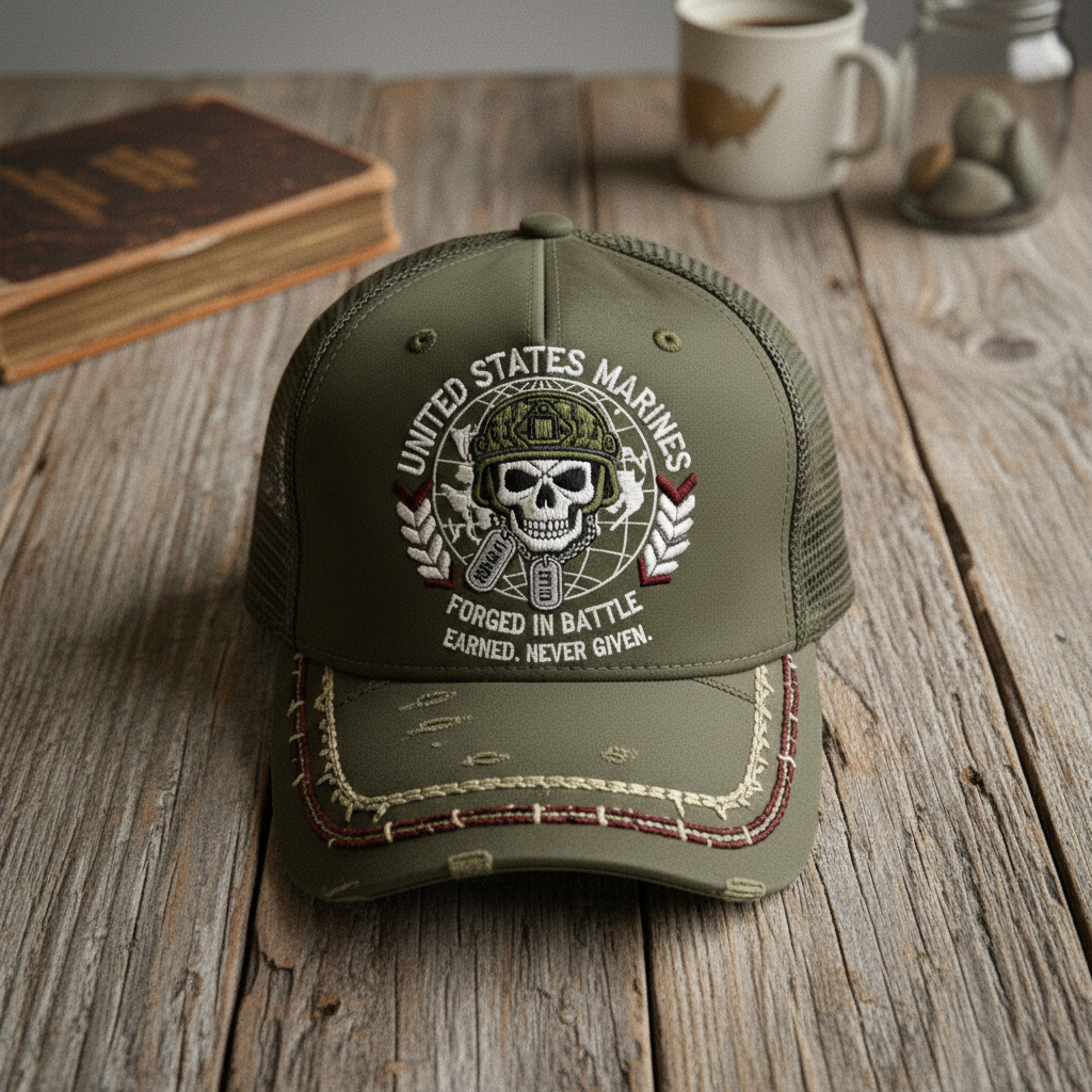 Custom Embroidered Marine Corps Skull Hat - Add Your Text