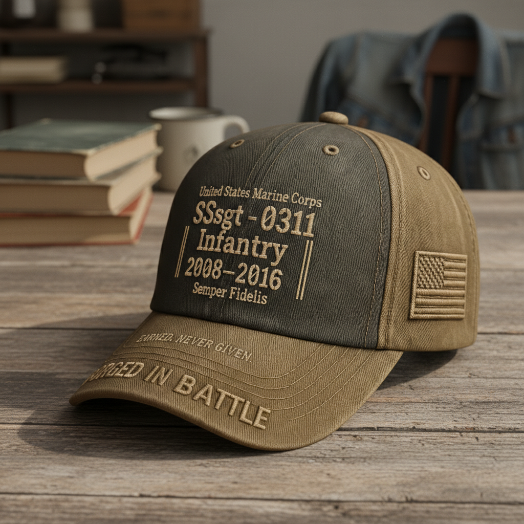 Custom USMC Veteran Hat - Distressed Canvas Military Cap