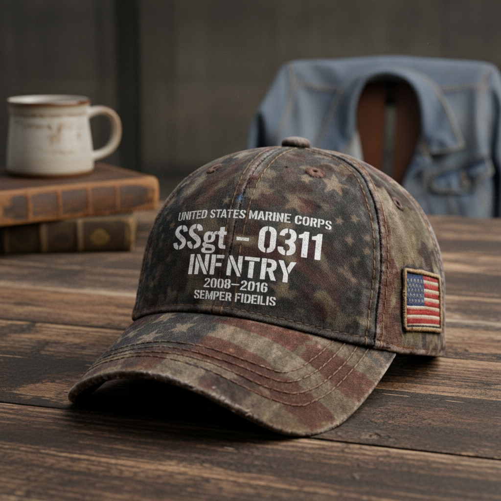 Proud Marine Veteran Personalized Hat - Custom Rank & Infantry Badge