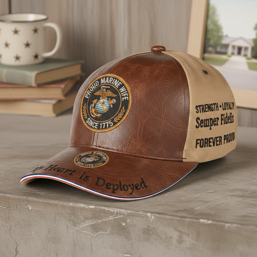 Custom Name Proud Marine Wife Leather Patch Cap - Semper Fi Edition