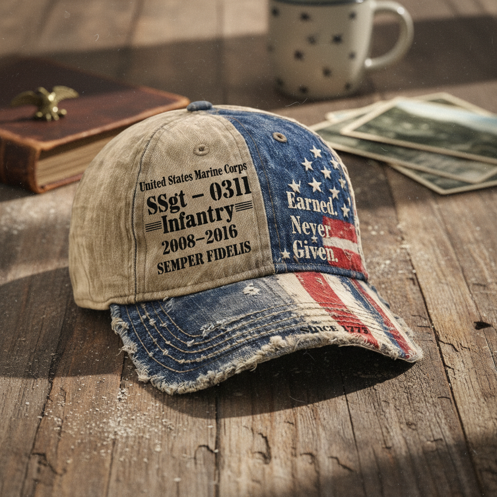 Custom USMC Veteran Distressed Hat - Earned Never Given Edition