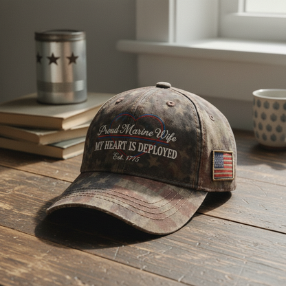 My Heart Is Deployed - Custom Marine Wife Camo Cap