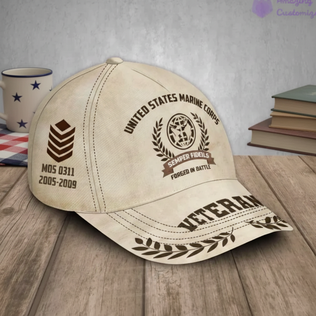 Custom USMC Veteran Hat - Personalized MOS 0311 & Service Years Cap