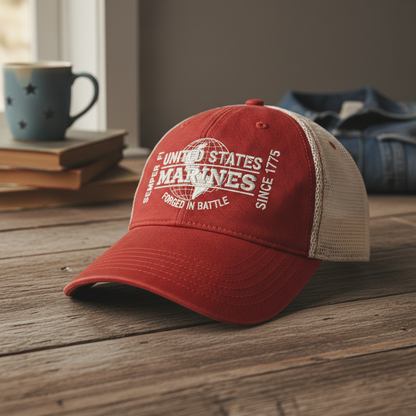Custom US Marine Corps Trucker Hat - Personalized USMC Semper Fi Mesh Cap
