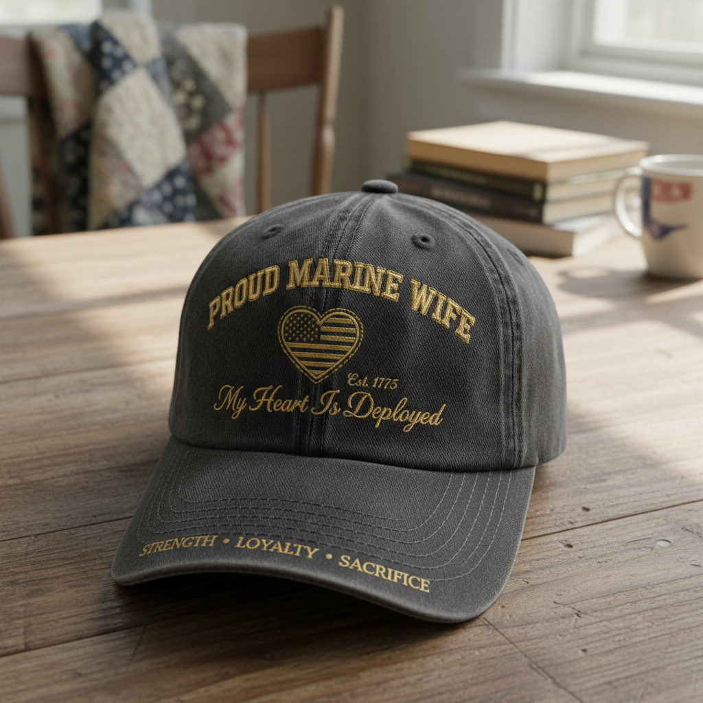 Personalized Marine Wife Hat with Name - Custom USMC Military Spouse Cap - Strength Loyalty Sacrifice