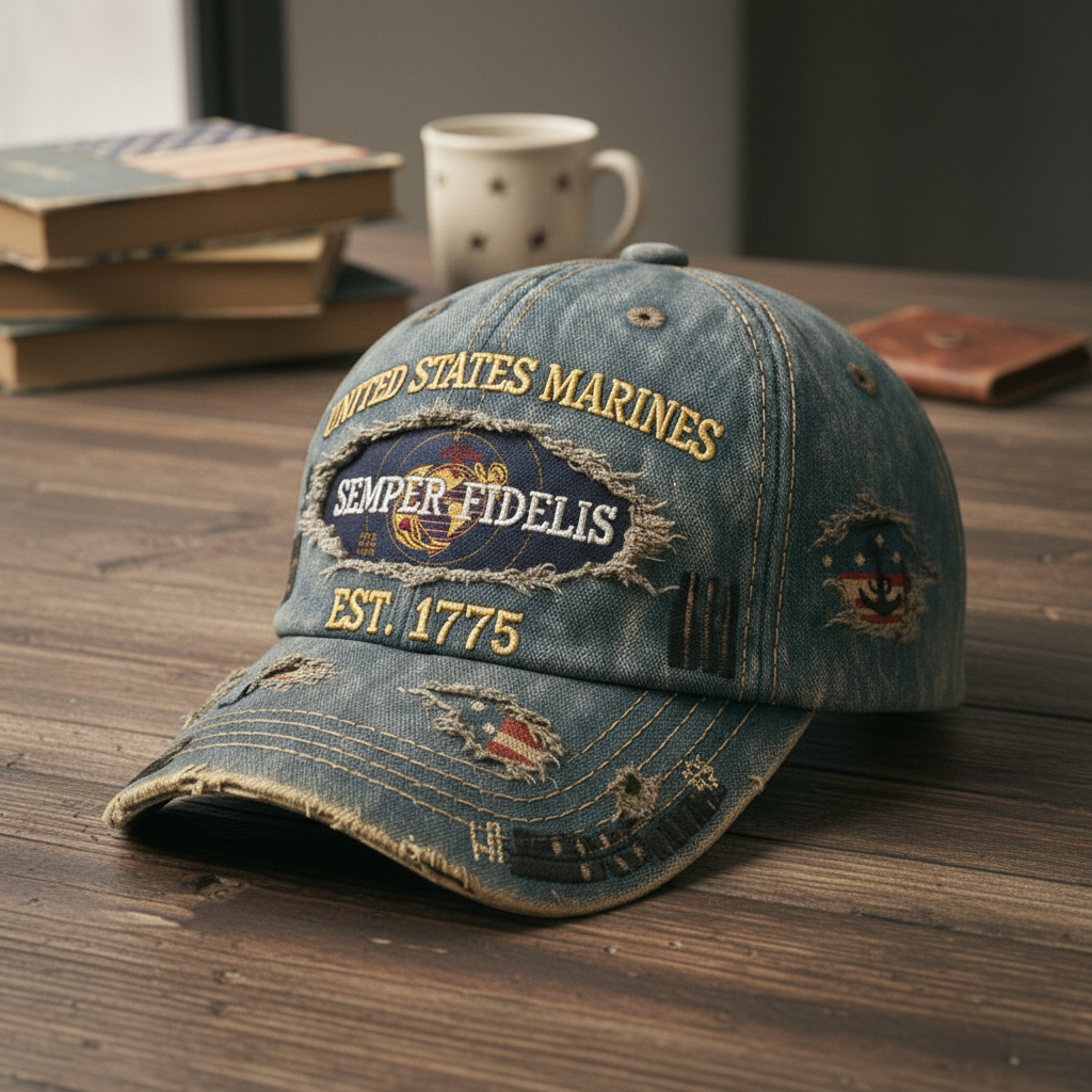 Custom USMC Hat - Personalized Marine Corps Distressed Cap - Semper Fi Gift