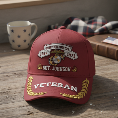 Custom Name & Year US Marine Corps Veteran Embroidered Hat