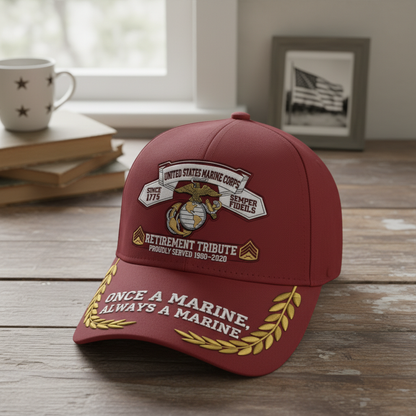 Customized USMC Retirement Gift Hat - Personalized Years of Service Marine Cap