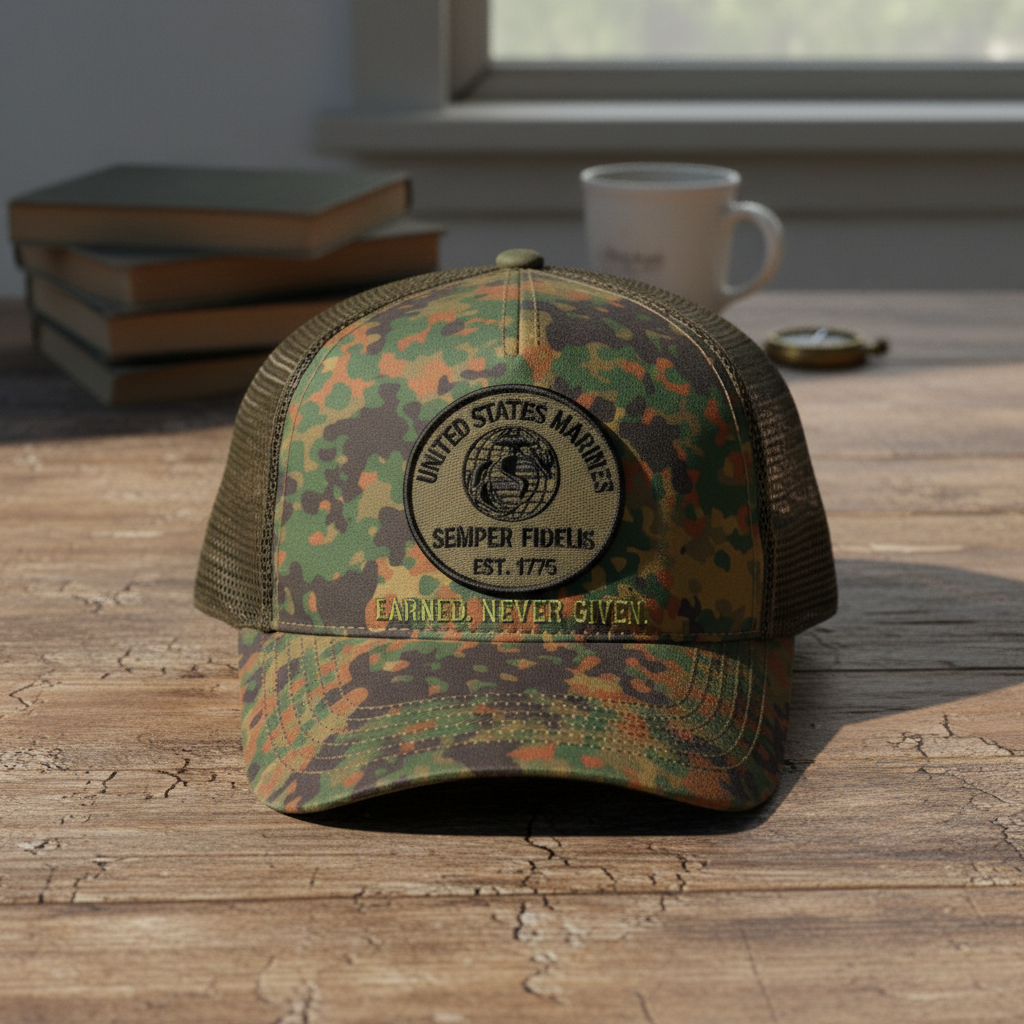 United States Marines "Earned. Never Given." Custom Camo Cap