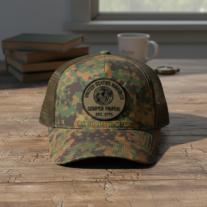 United States Marines "Earned. Never Given." Custom Camo Cap