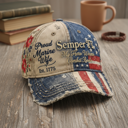 Personalized USMC Spouse Tribute - Custom Embroidered Patriotic Hat