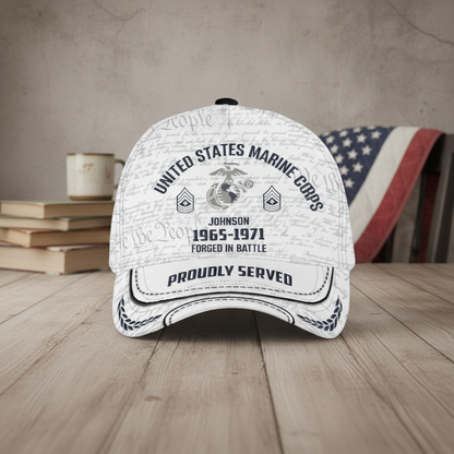 Custom USMC Veteran Name & Years Served Hat - Forged in Battle Edition