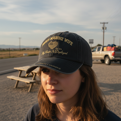 Personalized Marine Wife Hat with Name - Custom USMC Military Spouse Cap - Strength Loyalty Sacrifice