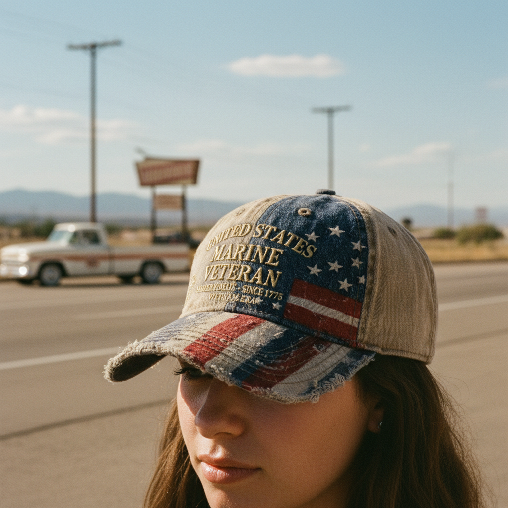 Custom Name US Marine Veteran Distressed Cap
