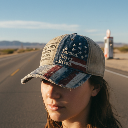 Custom USMC Veteran Distressed Hat - Earned Never Given Edition