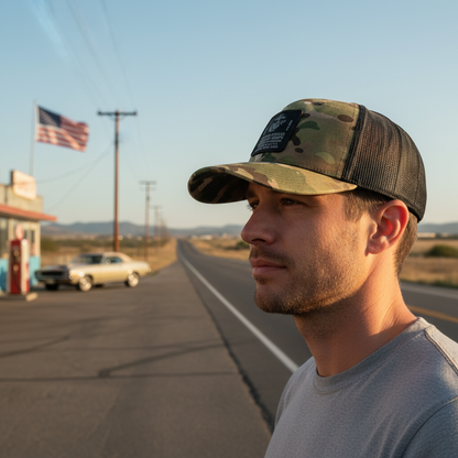 Custom USMC Marine Corps Camo Trucker Hat - Personalized Gift for Veterans.