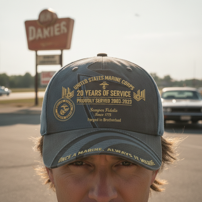 Custom USMC Veteran "20 Years of Service" Proudly Served Premium Cap