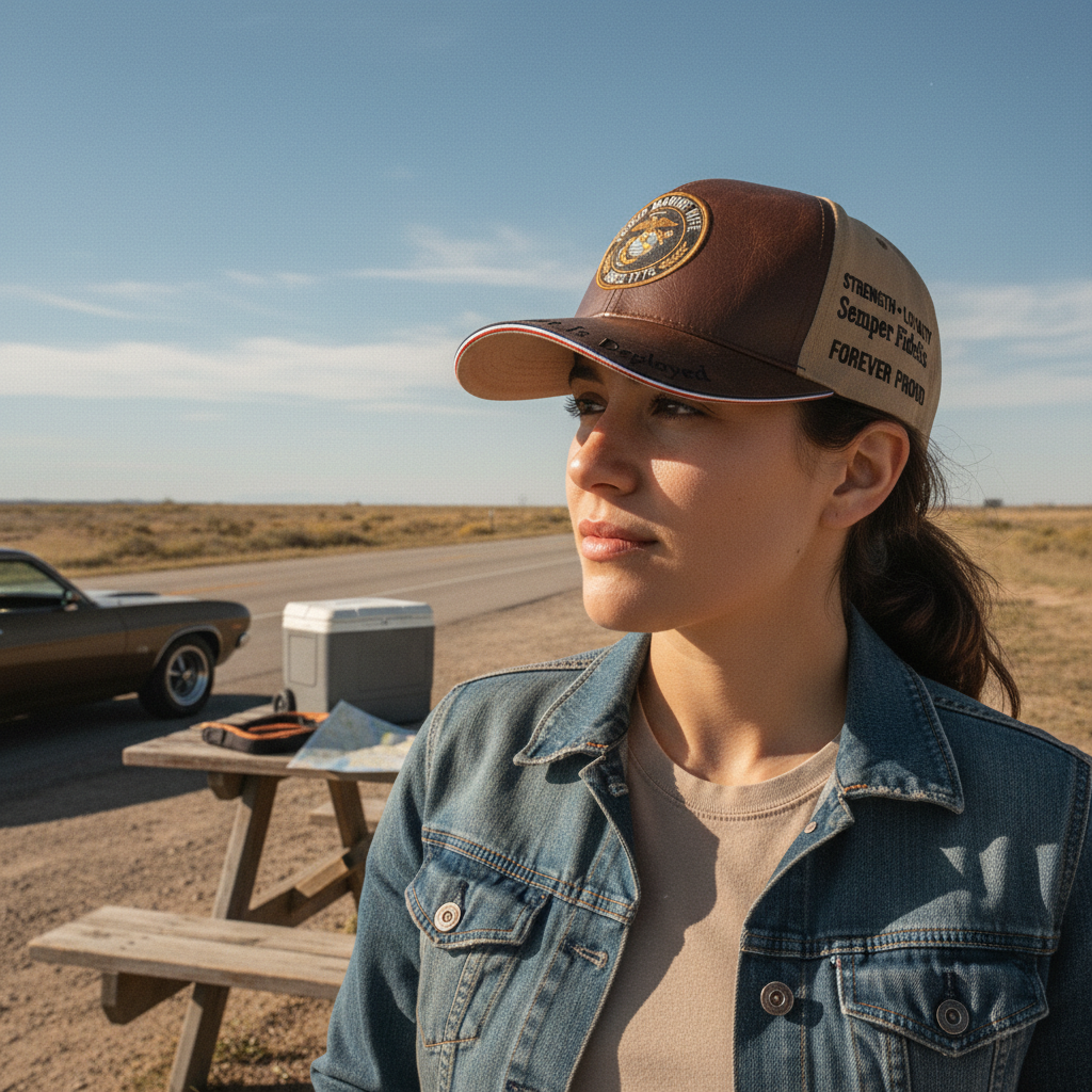 Custom Name Proud Marine Wife Leather Patch Cap - Semper Fi Edition