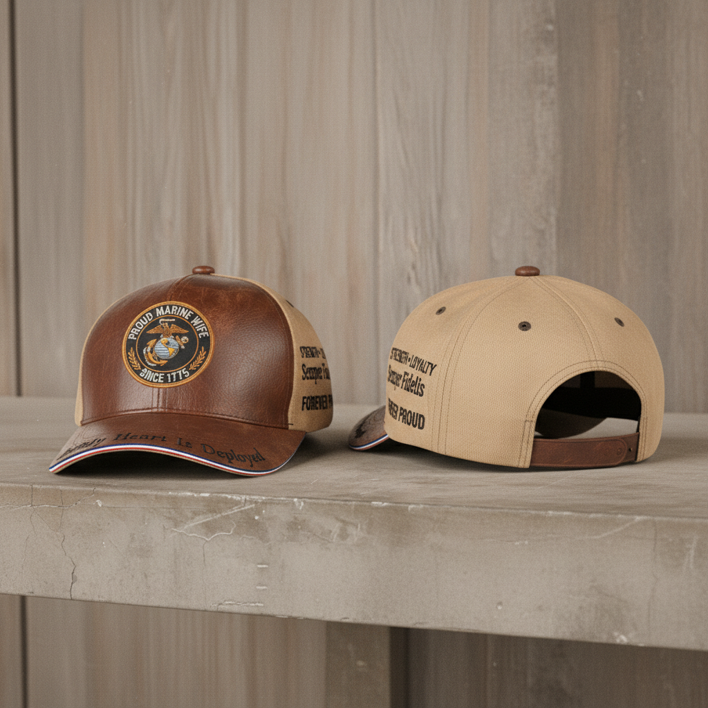Custom Name Proud Marine Wife Leather Patch Cap - Semper Fi Edition