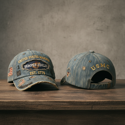 Custom USMC Hat - Personalized Marine Corps Distressed Cap - Semper Fi Gift