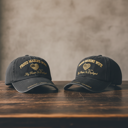 Personalized Marine Wife Hat with Name - Custom USMC Military Spouse Cap - Strength Loyalty Sacrifice