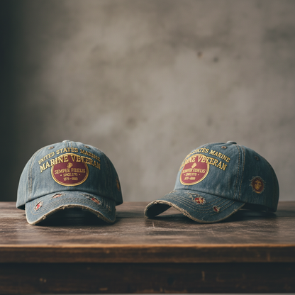 The Proud Veteran Custom Denim Cap - Personalized US Marine Corps Distressed Hat