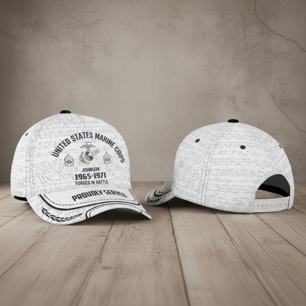 Custom USMC Veteran Name & Years Served Hat - Forged in Battle Edition