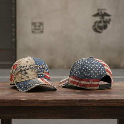 Personalized USMC Spouse Tribute - Custom Embroidered Patriotic Hat
